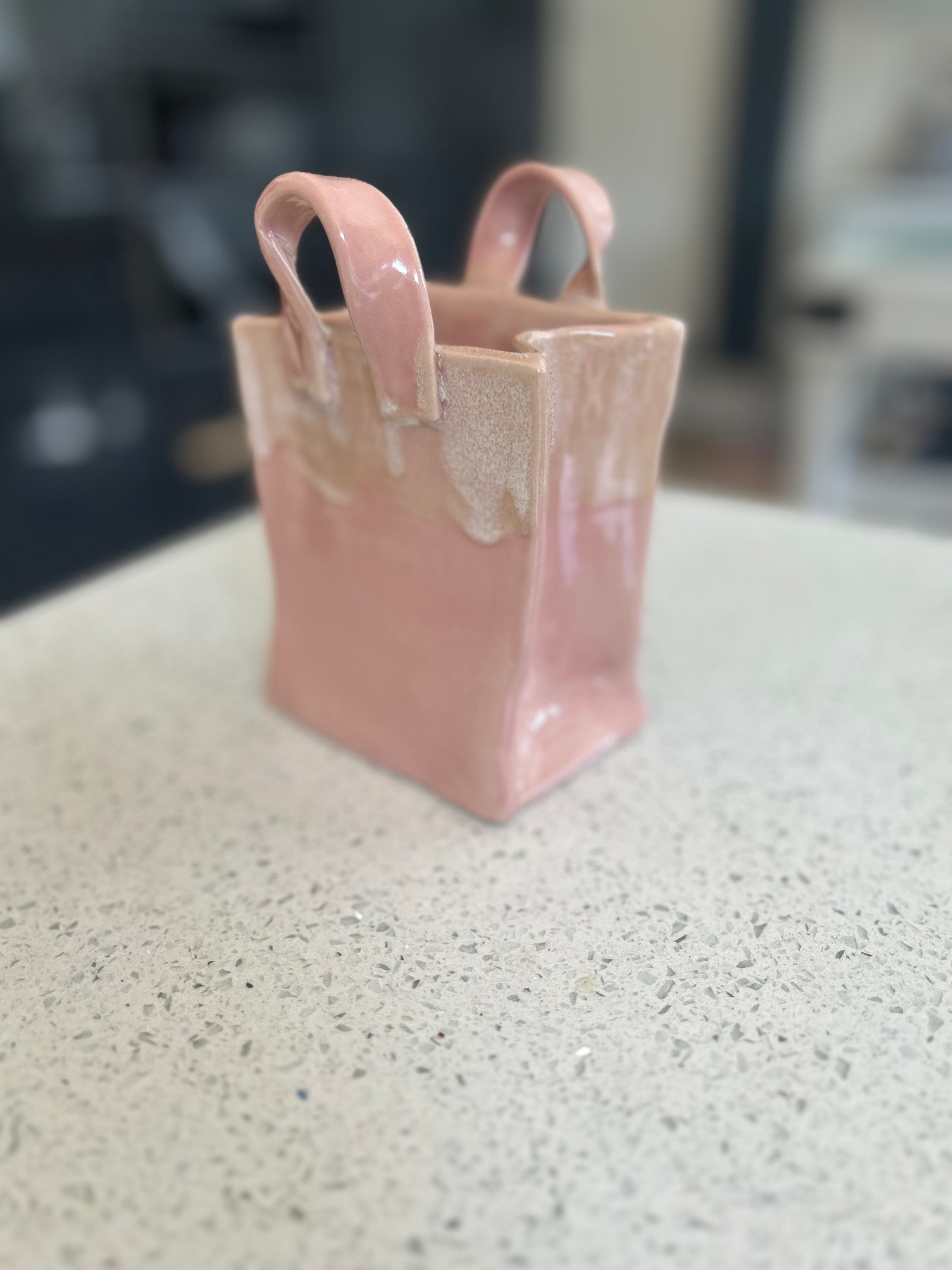 Pink Glazed Handbag Vase